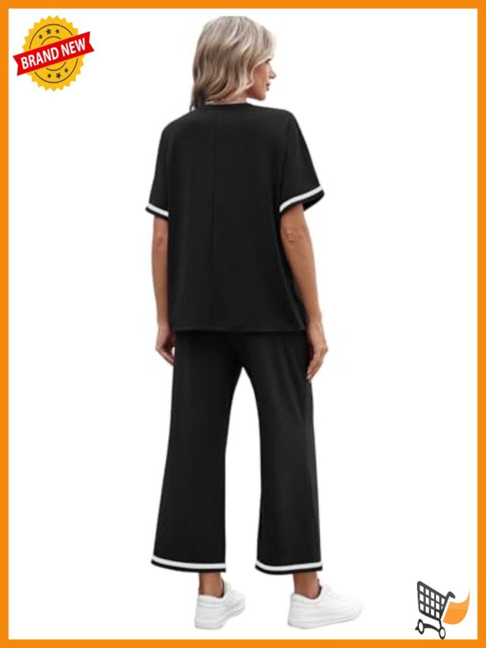 2 Piece Lounge Set Short Sleeve Crew Neck Top Wide Leg Pants with Pockets - Picture 4 of 6